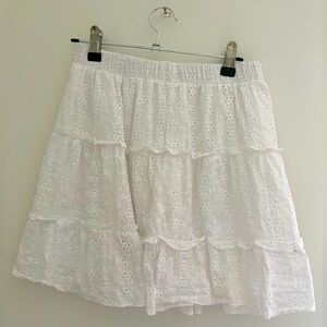 white embroidered mini skirt